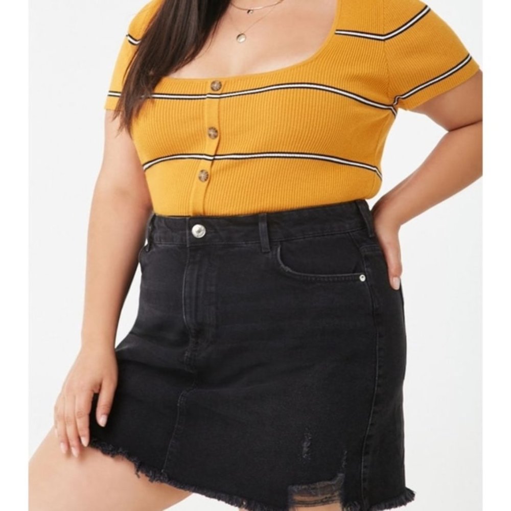F21 Ripped Jean Skirt